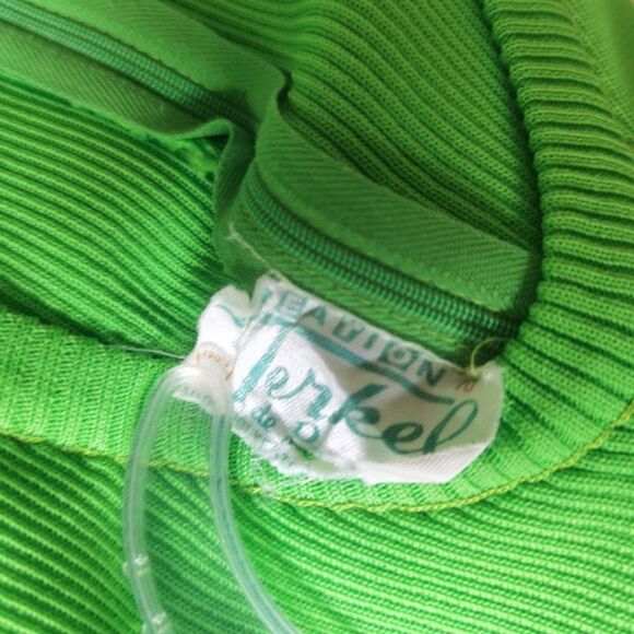 Rare Designer Vintage 70sΒ Dressβin Neon Lime Green Maxi Ruffle PuffβSleeves - Picture 8 of 8